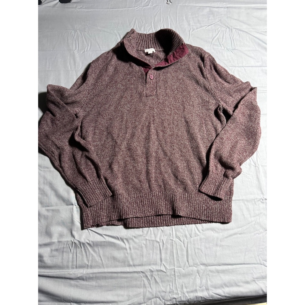 Merona Sweater Men XL Burgundy Good Marled Knit Mock Neck Button Pullover